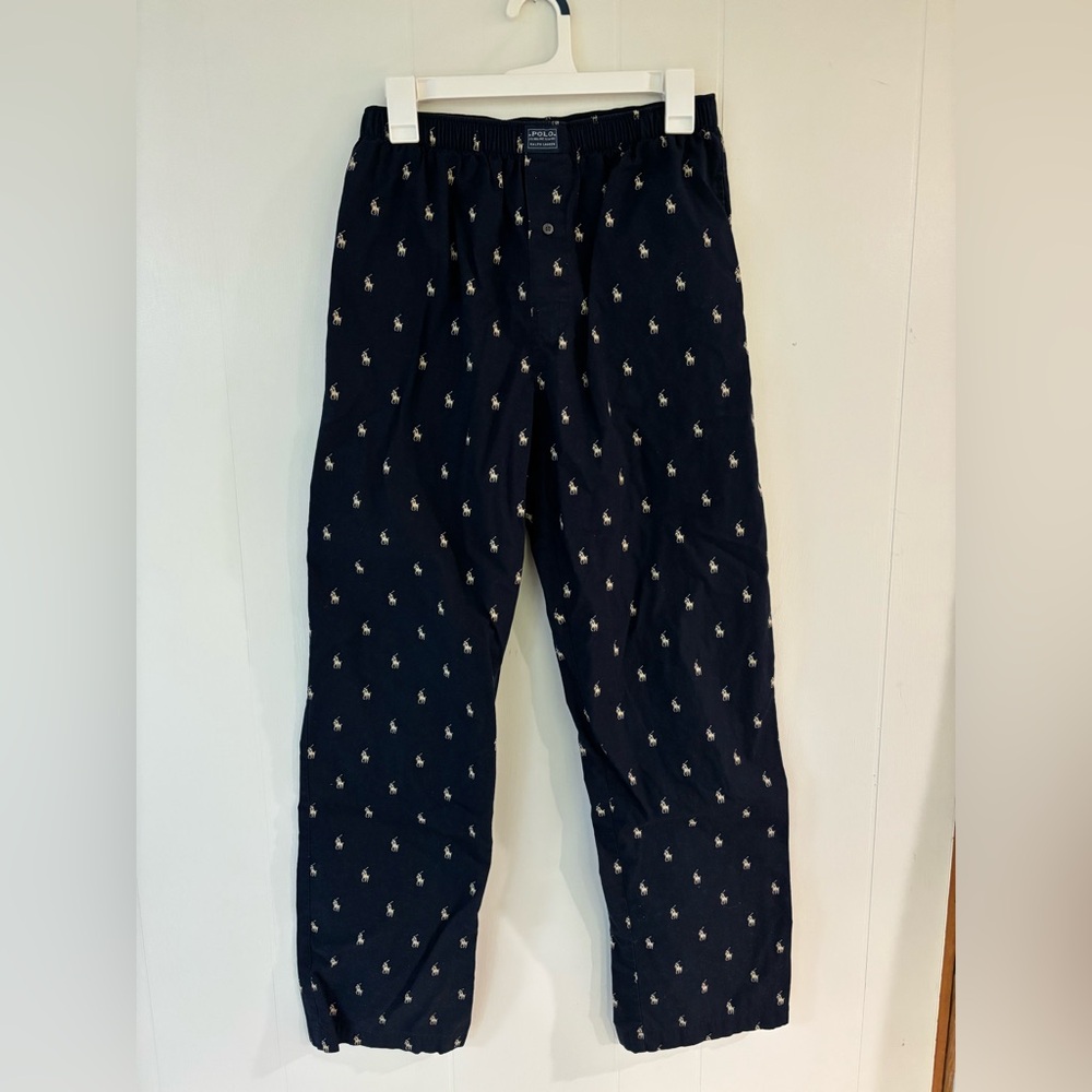 Polo Ralph Lauren Navy Pajama Pants with Logo Pattern
